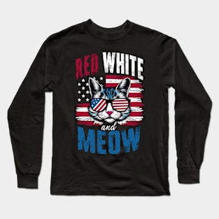 Red White And meow american flag Long Sleeve T-Shirt